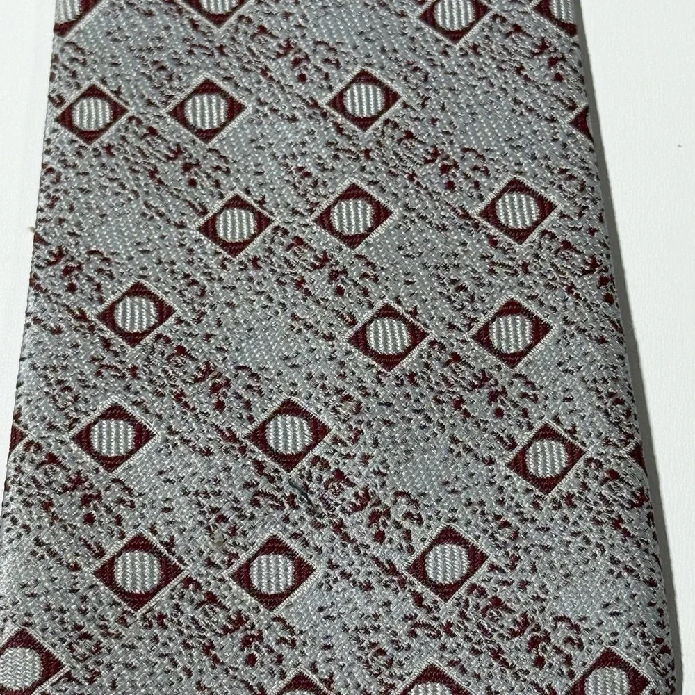 Vintage Abc Necktie 1970s Geometric Burgundy Gray Diamonds Polyester Tie